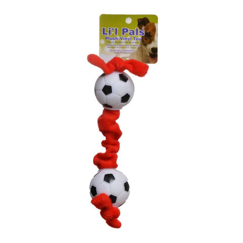 Li'l Pals Soccer Ball Plush Tug Dog Toy - Red, Black & White