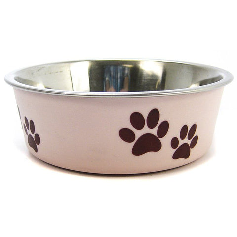 Loving Pets Stainless Steel & Light Pink Dish with Rubber Base
