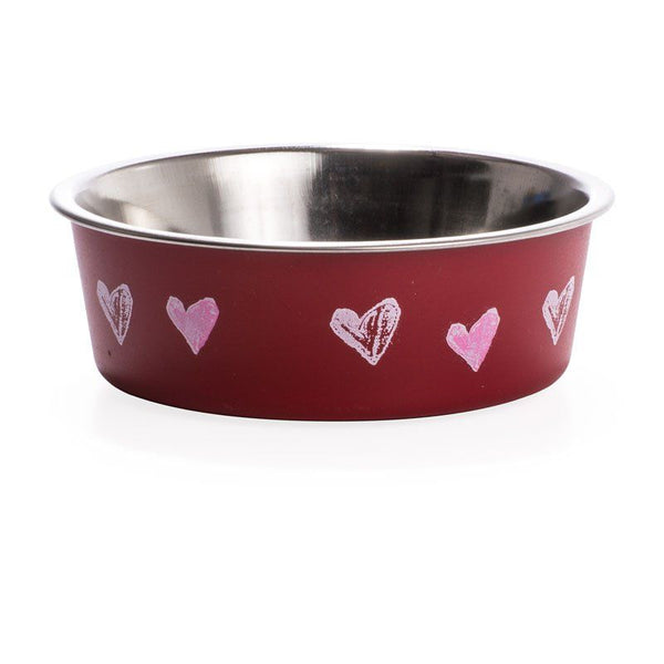 Loving Pets Stainless Steel & Red Hearts Bella Bowl with Rubber Base