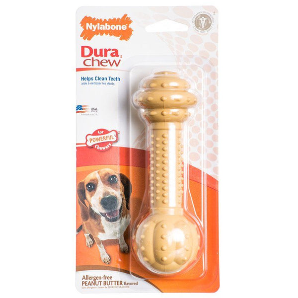 Nylabone Dura Chew Barbell Dog Chew Toy - Peanut Butter Flavor