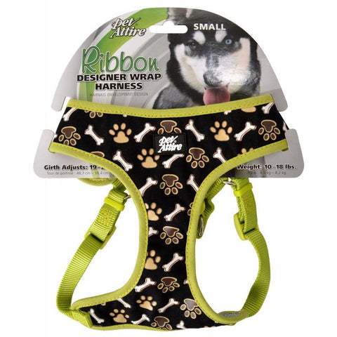 Pet Attire Ribbon Brown Paw & Bones Designer Wrap Adjustable Dog Harness