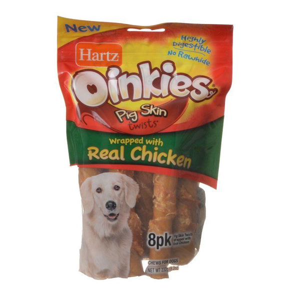 Hartz Oinkies Pig Skin Twists Wrapped with Real Chicken