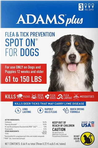Adams Flea And Tick Prevention Spot On For Dogs 61 -150 lbs X-Large 3 Month Supply