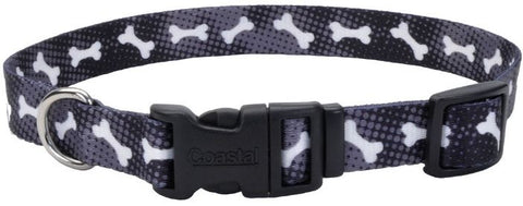Coastal Pet Styles Nylon Adjustable Dog Collar Black Bones 1" W x 18-26" Long