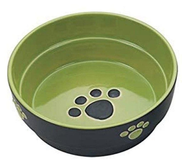 Spot Ceramic Black and Green Fresco Paw Print 5" Dog Dish